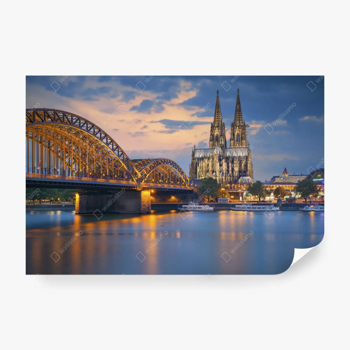Wall mural Cologne cathedral and bridge at dusk • Wallissimo®
