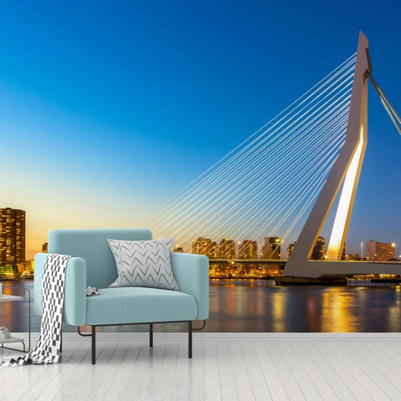 Wall mural Rotterdam Erasmus bridge at twilight