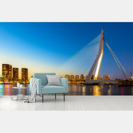 Wall mural Rotterdam Erasmus bridge at twilight • Wallissimo®