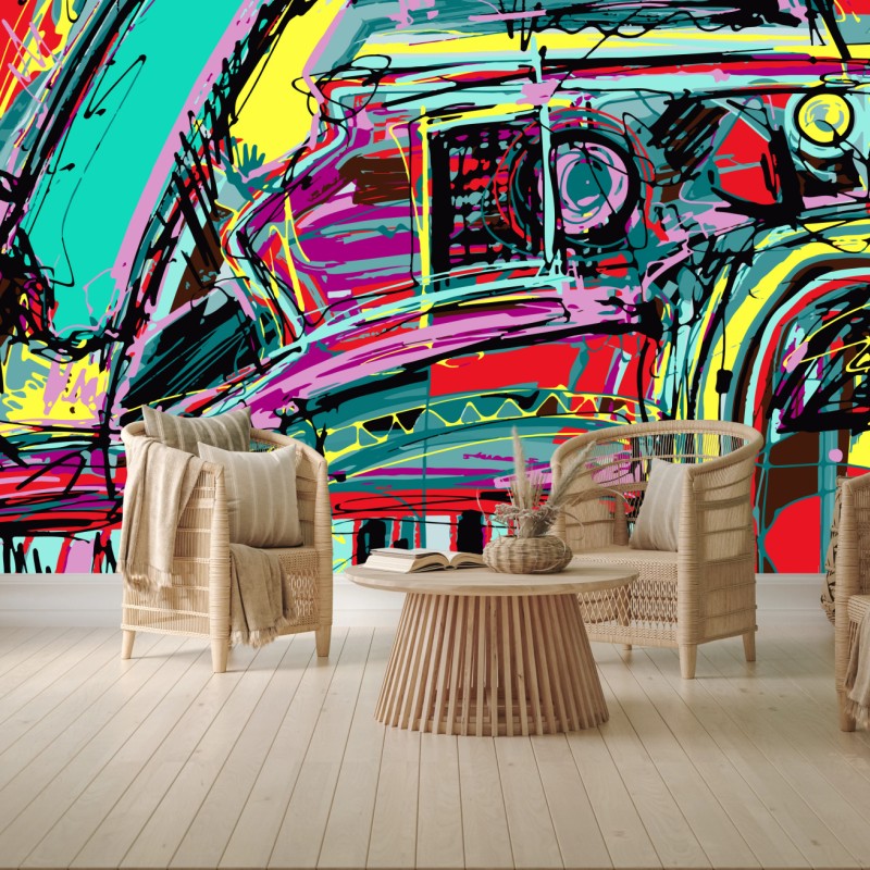 Wall mural vibrant turquoise abstract car composition