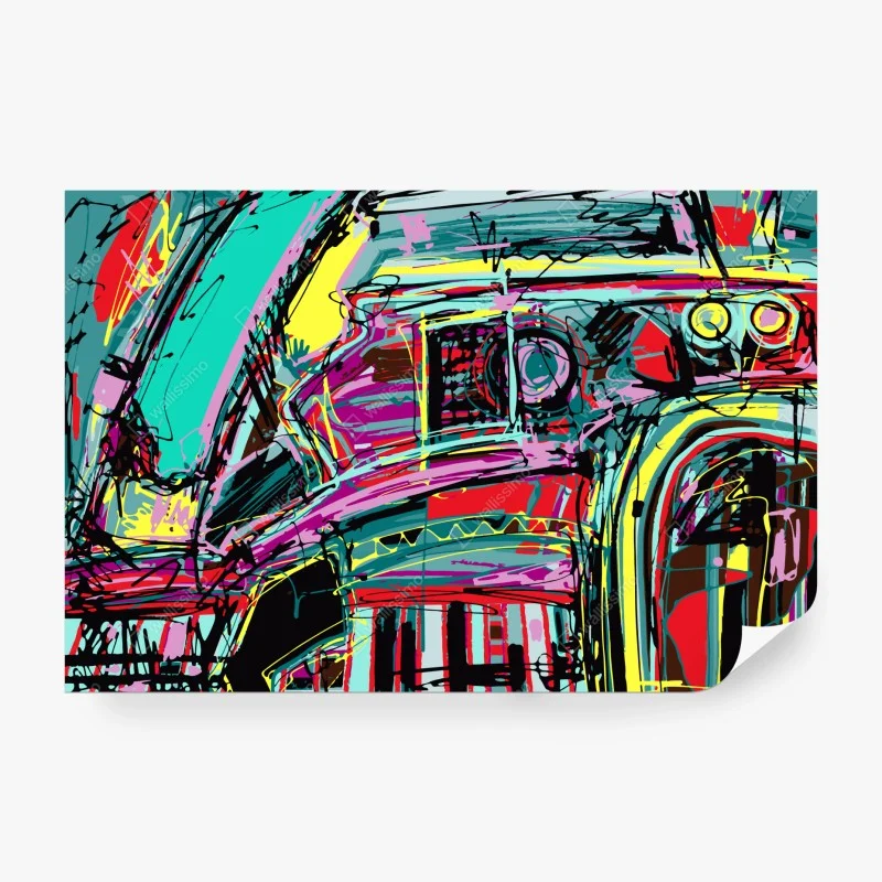 Wall mural vibrant turquoise abstract car composition