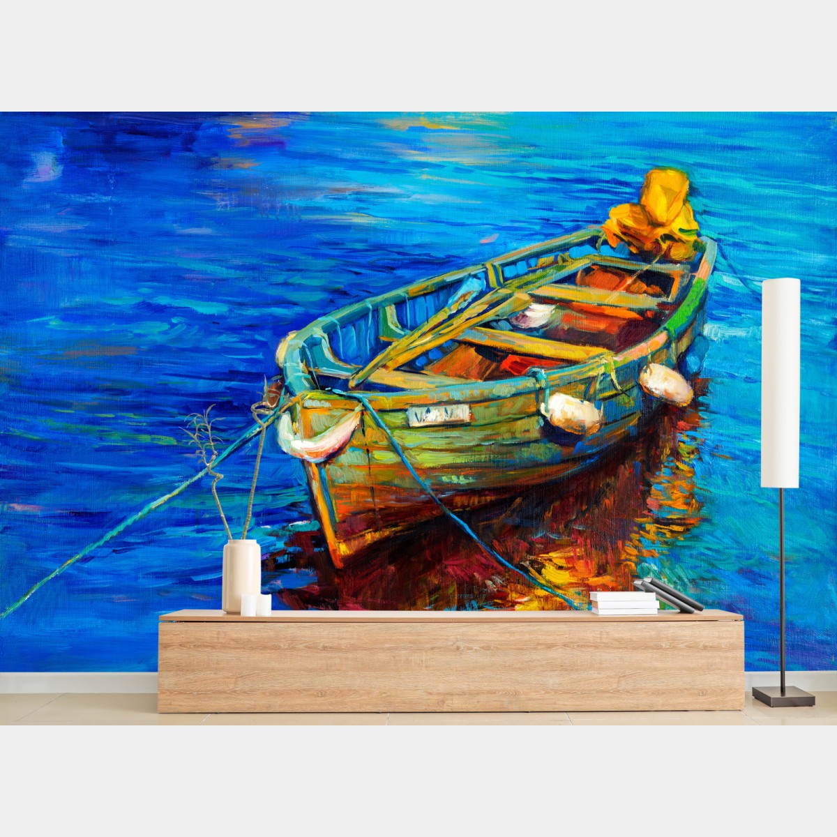 Wall mural vibrant boat at sunset • Wallissimo®