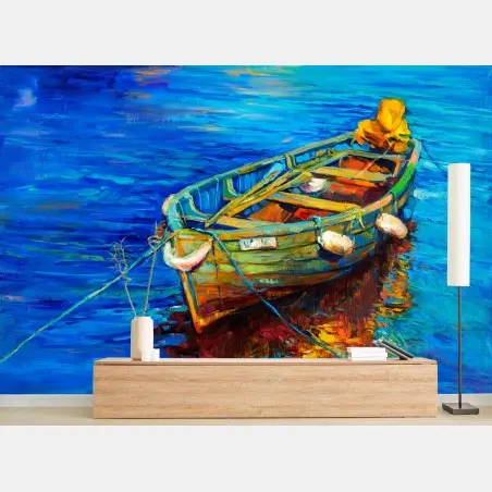 Wall mural vibrant boat at sunset • Wallissimo®