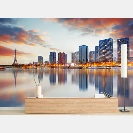 Wall mural Paris skyline at sunset with Eiffel Tower • Wallissimo®