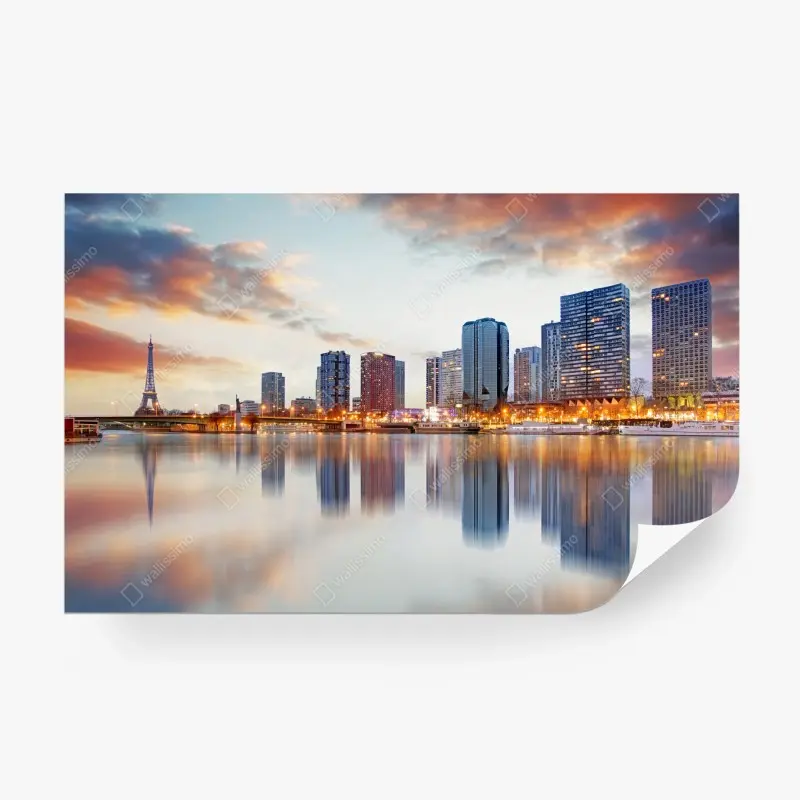 Wall mural Paris skyline at sunset with Eiffel Tower