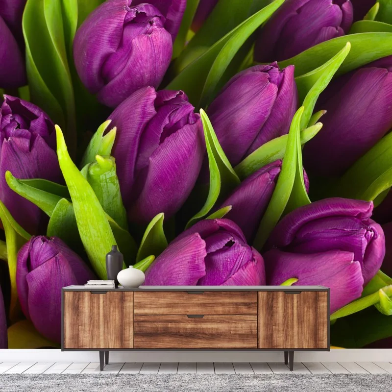 Wall mural purple tulip bouquet close-up