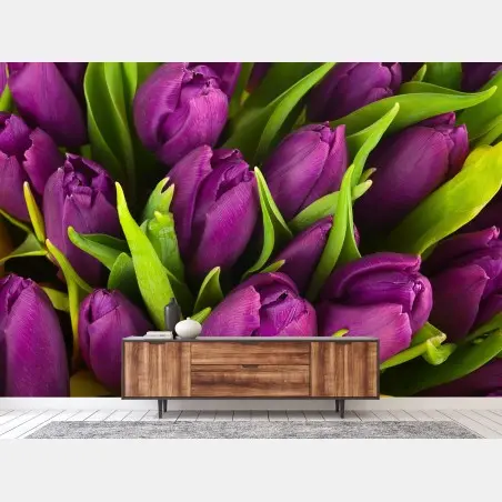 Wall mural purple tulip bouquet close-up • Wallissimo®