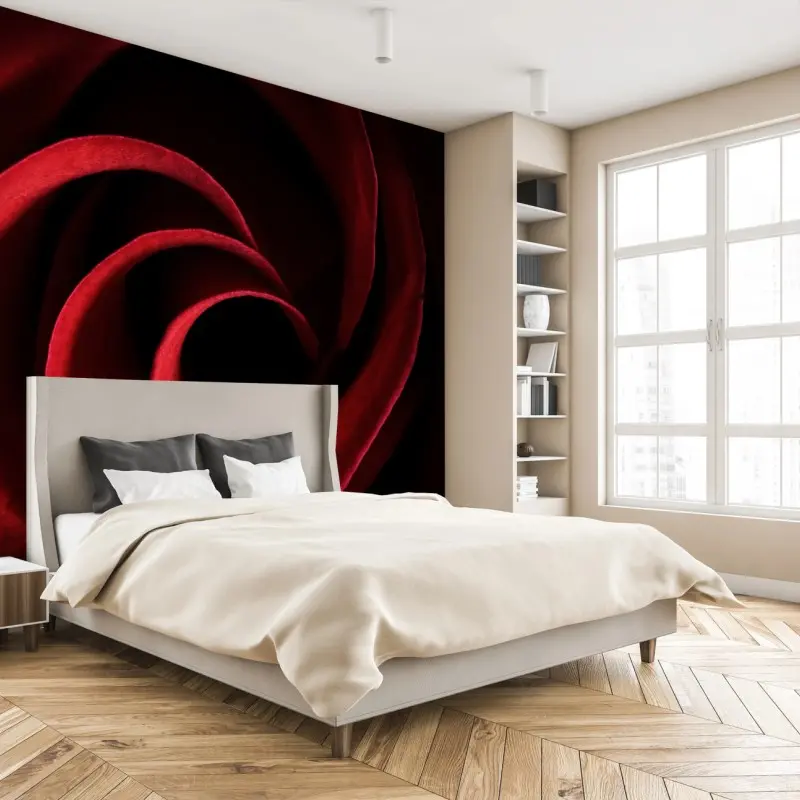Wall mural deep red rose petal spiral
