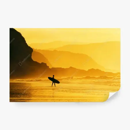 Wall mural surfer at golden sunset • Wallissimo®