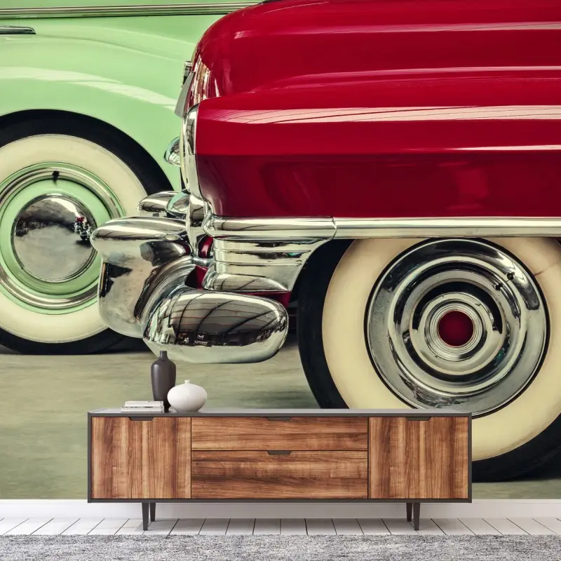 Wall mural classic red and mint car close-up