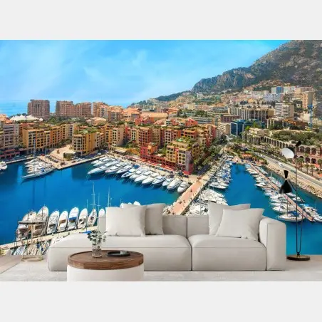 Wall mural sunny marina coastal cityscape • Wallissimo®