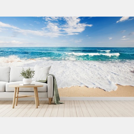 Wall mural turquoise waves on sandy beach • Wallissimo®