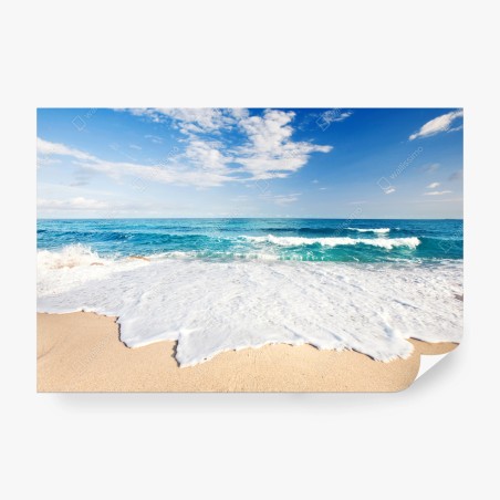 Wall mural turquoise waves on sandy beach • Wallissimo®
