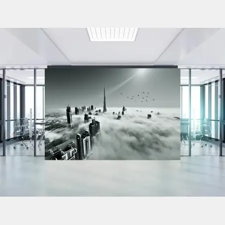 Wall mural misty Dubai skyline above the clouds • Wallissimo®