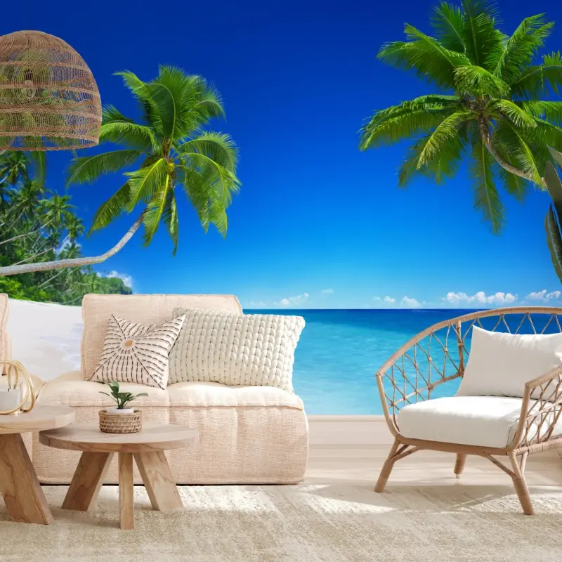 Wall mural tropical beach paradise with palm trees