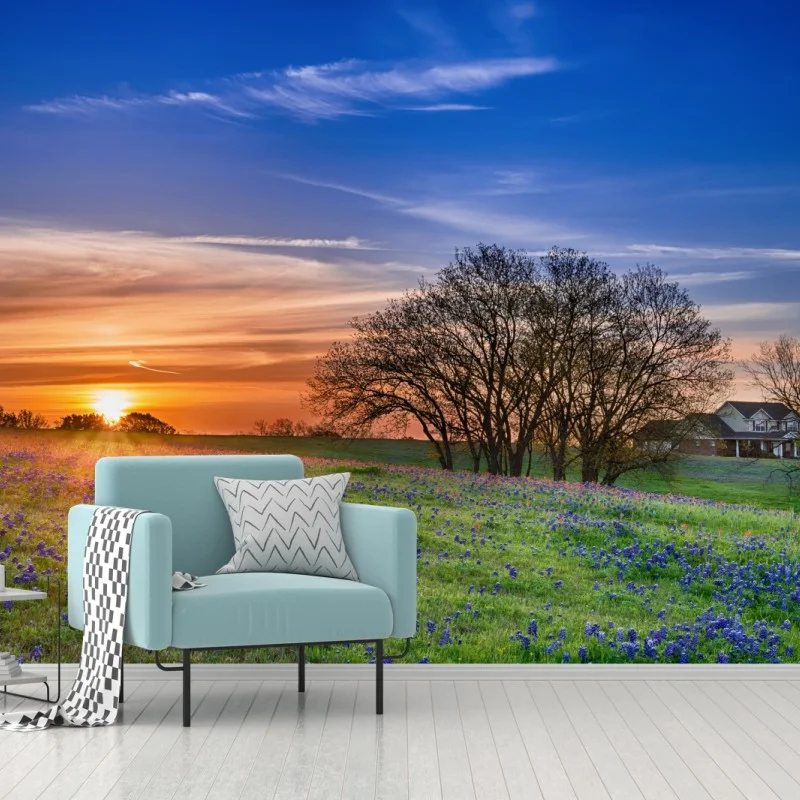 Wall mural Texas bluebonnet sunrise meadow