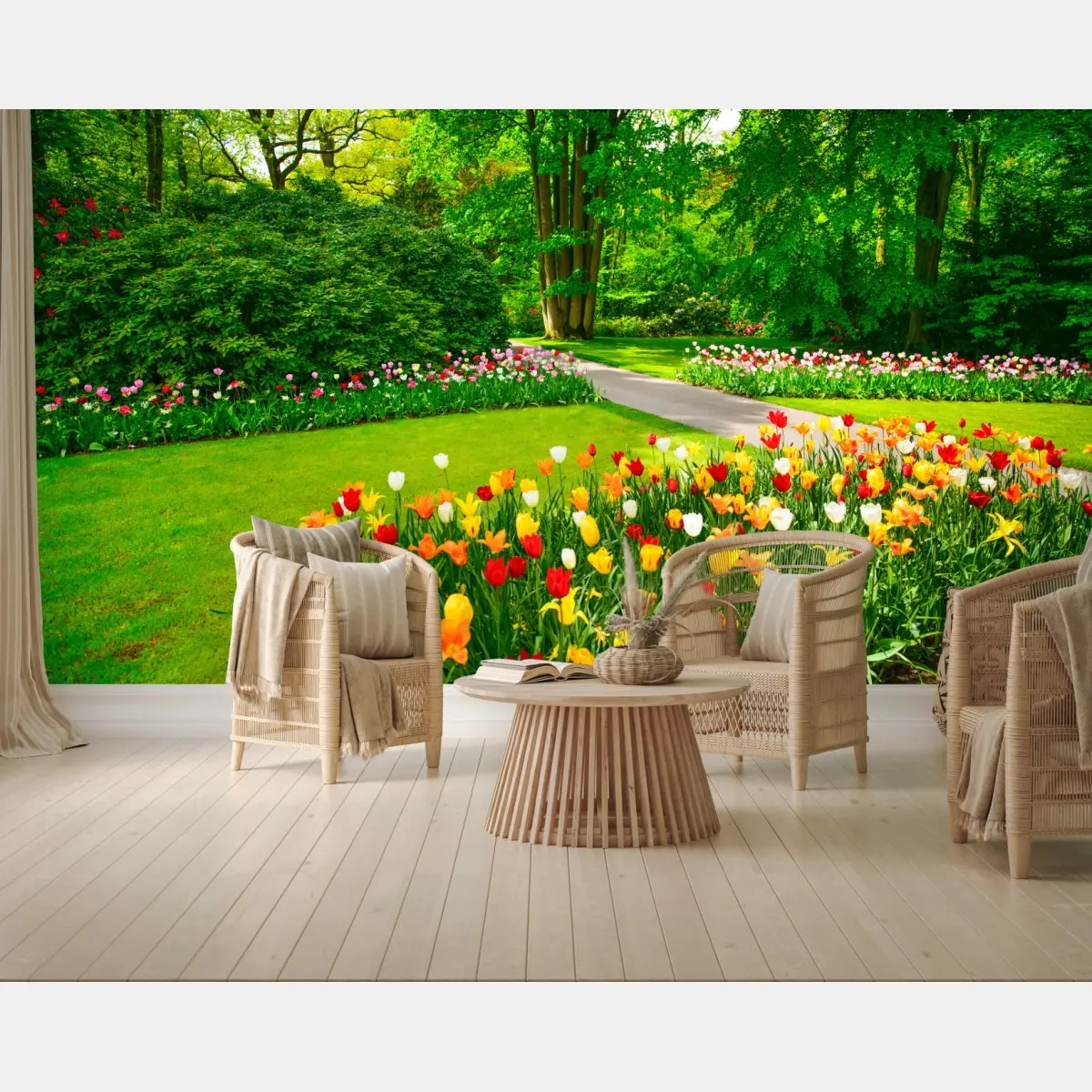 Wall mural vibrant tulip garden in Keukenhof • Wallissimo®