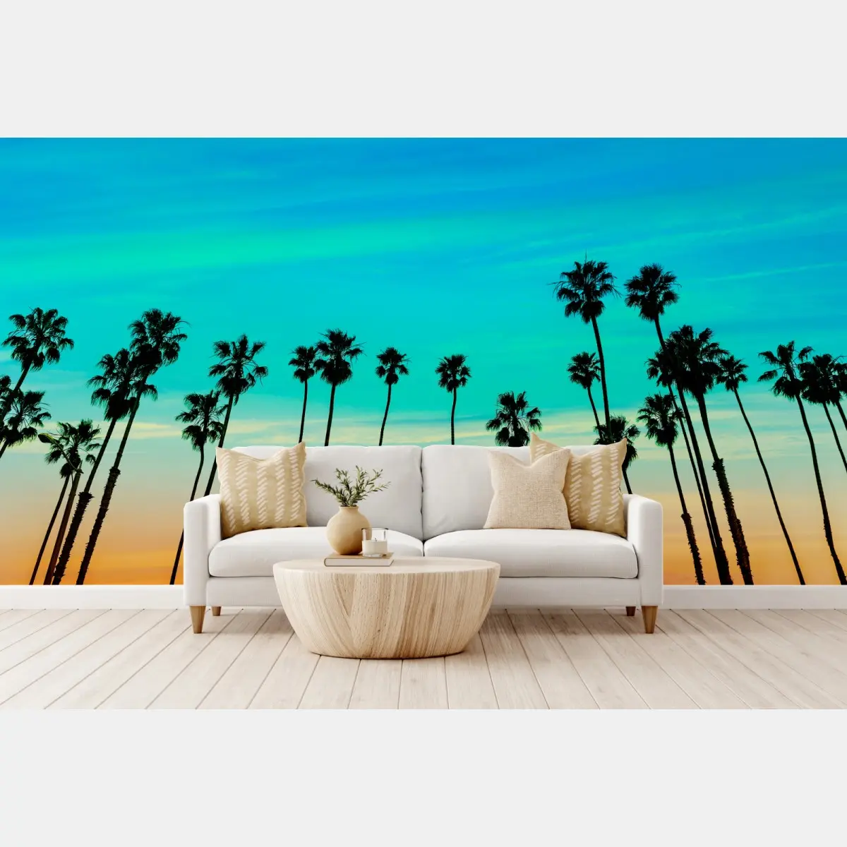 Wall mural California sunset palm silhouettes • Wallissimo®