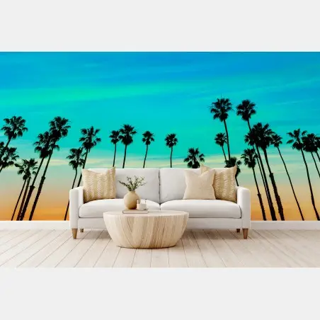 Wall mural California sunset palm silhouettes • Wallissimo®