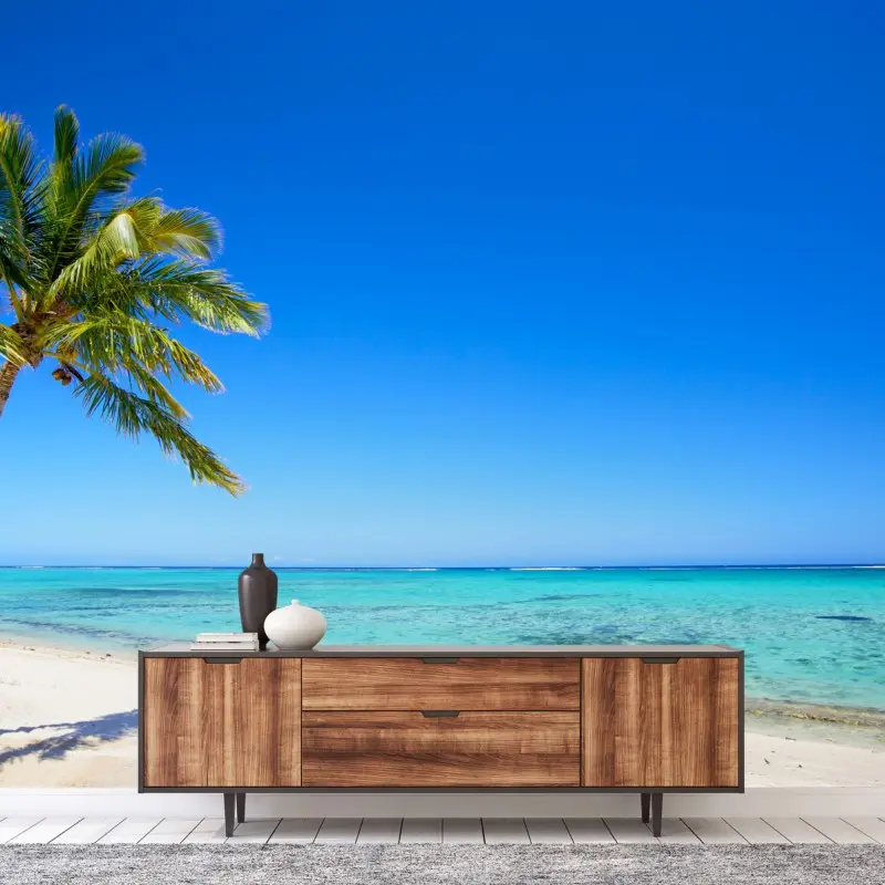 Wall mural tropical paradise beach with palm tree