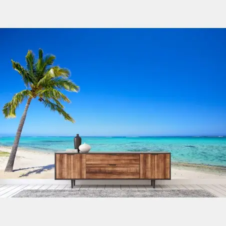 Wall mural tropical paradise beach with palm tree • Wallissimo®