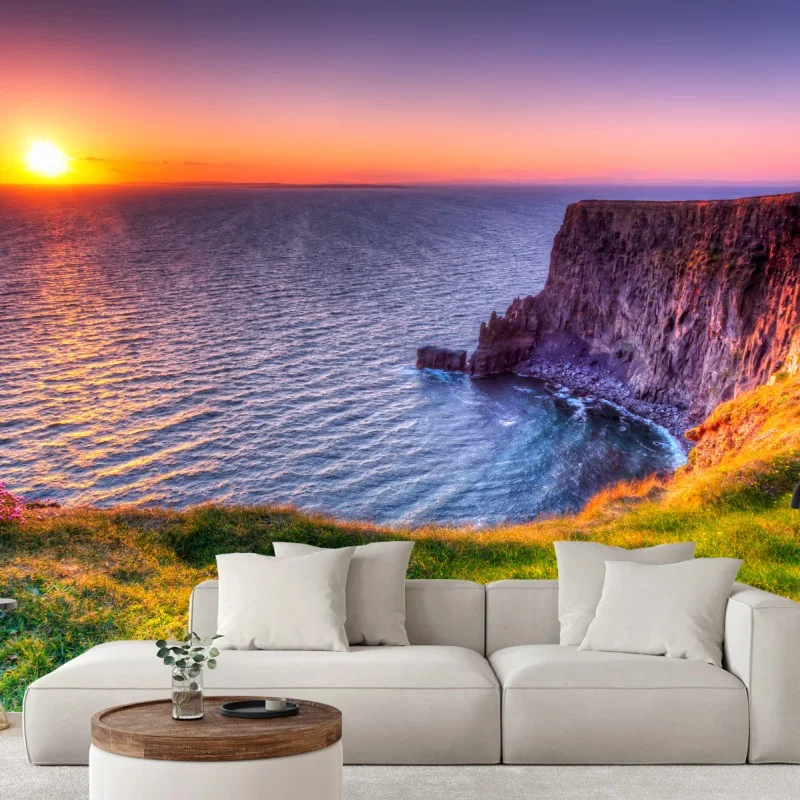 Wall mural sunset over rugged coastal cliffs ⁕ Wallissimo®