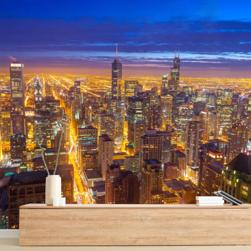 Wall mural Chicago night skyline panorama • Wallissimo® Wall mural Chicago night skyline panorama • Wallissimo®