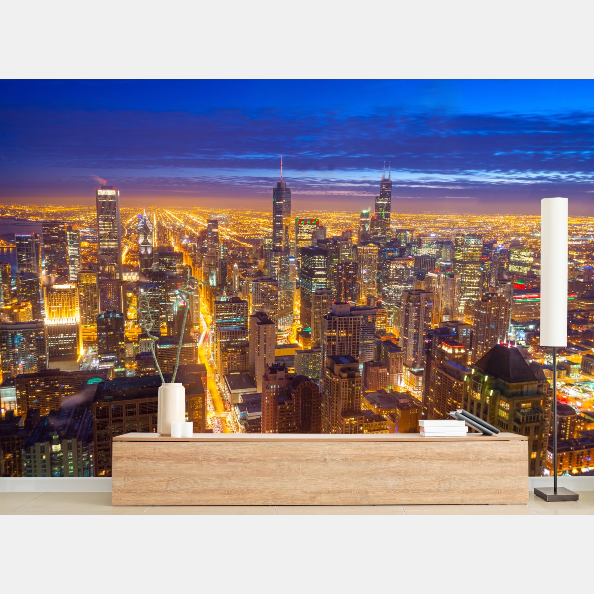 Wall mural Chicago night skyline panorama • Wallissimo®