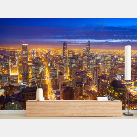 Wall mural Chicago night skyline panorama • Wallissimo®