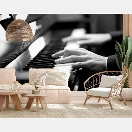 Wall mural intimate piano hands in monochrome • Wallissimo®