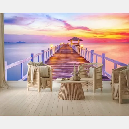 Wall mural sunset pier leading to tranquil horizon • Wallissimo®