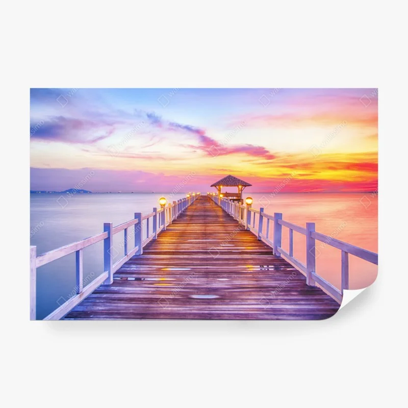 Wall mural sunset pier leading to tranquil horizon