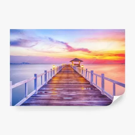 Wall mural sunset pier leading to tranquil horizon • Wallissimo®