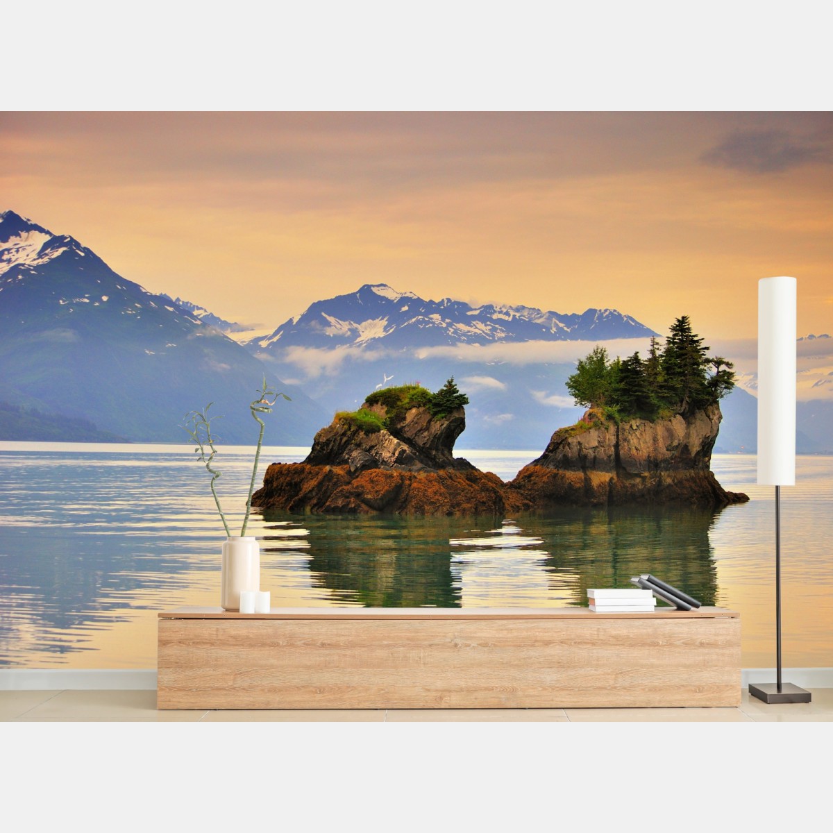 Wall mural serene island reflections at sunset • Wallissimo®