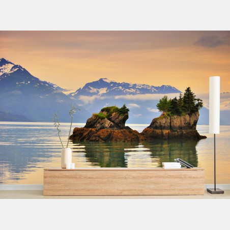 Wall mural serene island reflections at sunset • Wallissimo®