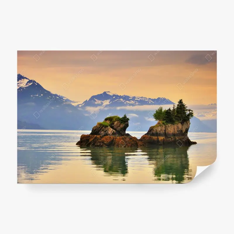 Wall mural serene island reflections at sunset