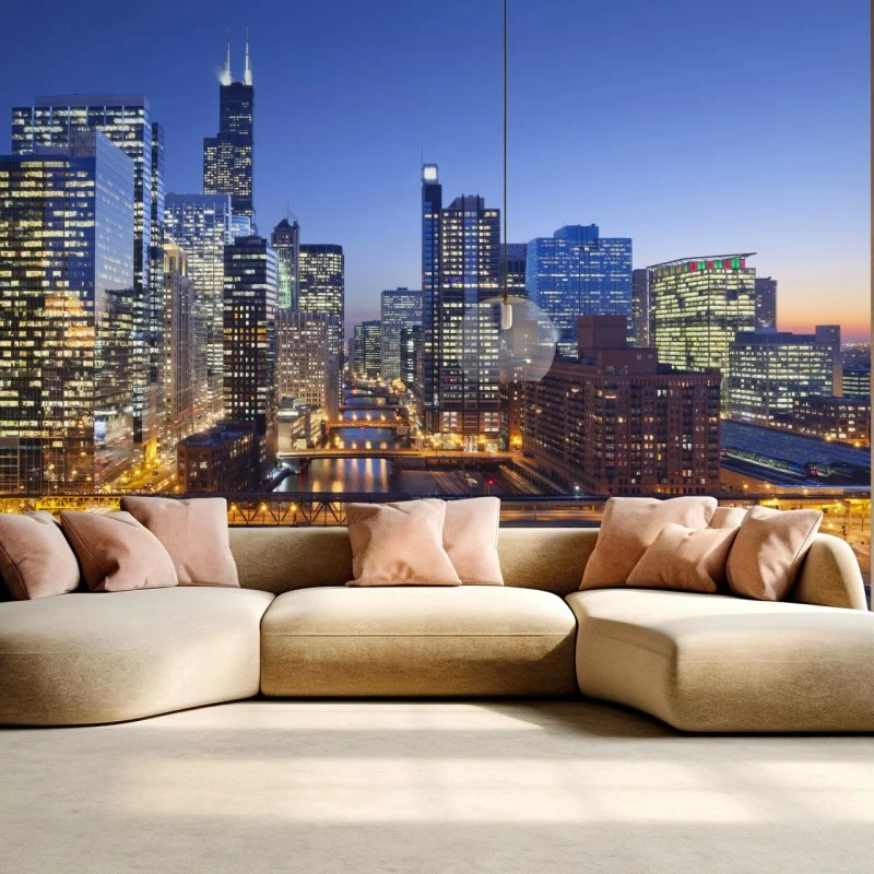 Wall mural Chicago skyline at dusk