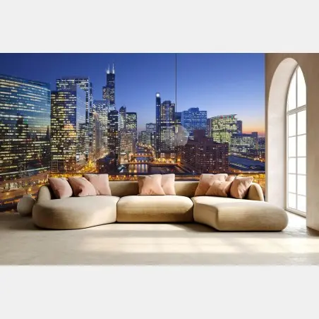 Wall mural Chicago skyline at dusk • Wallissimo®