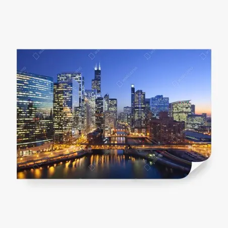 Wall mural Chicago skyline at dusk • Wallissimo®