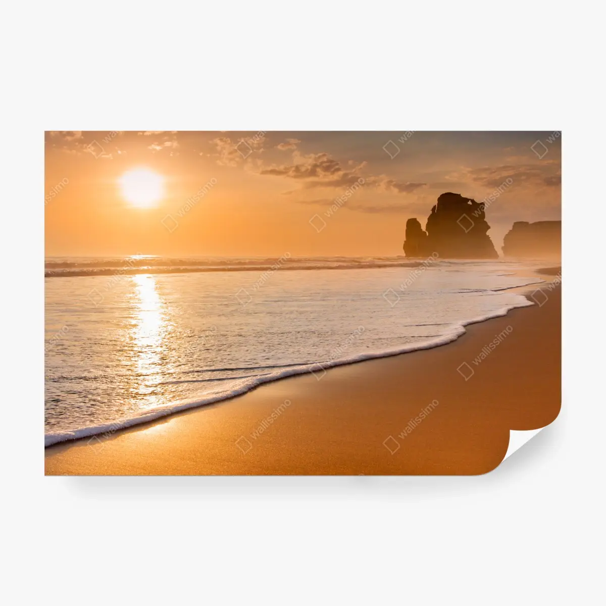 Wall mural golden beach sunset at the shore • Wallissimo®