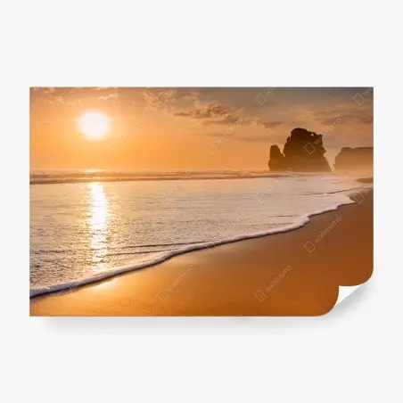 Wall mural golden beach sunset at the shore • Wallissimo®
