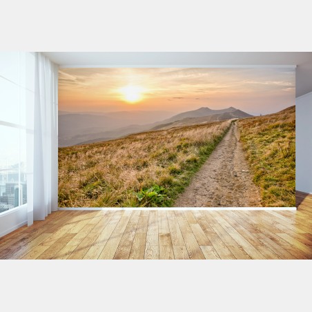 Wall mural Bieszczady mountain sunset trail • Wallissimo®