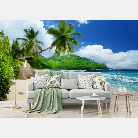Wall mural serene tropical beach on Mahe, Seychelles • Wallissimo®