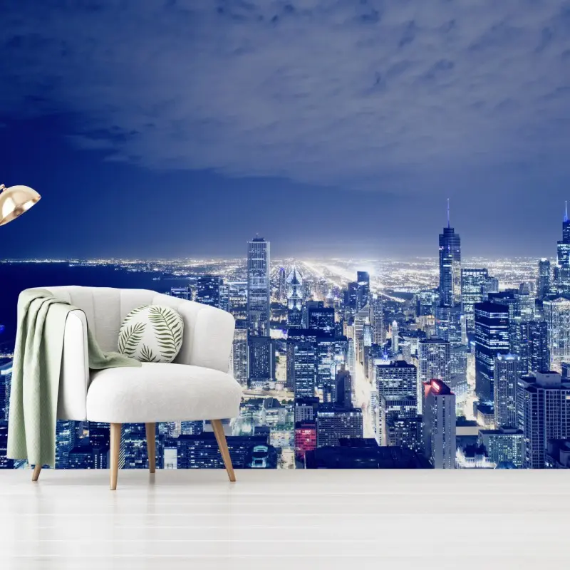 Wall mural Chicago night skyline panorama
