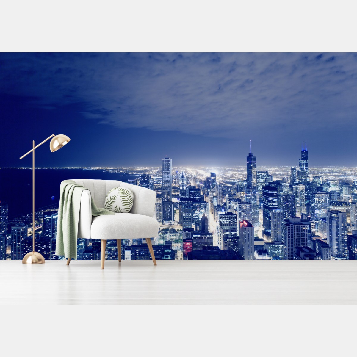 Wall mural Chicago night skyline panorama • Wallissimo®