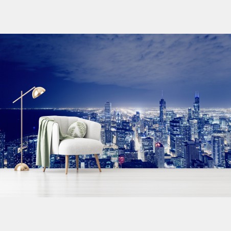 Wall mural Chicago night skyline panorama • Wallissimo®