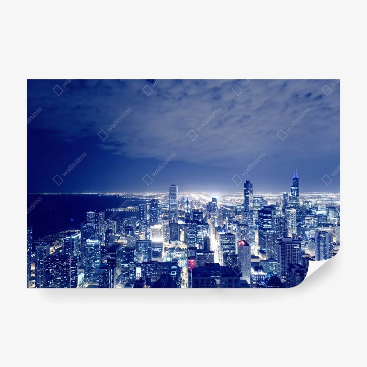 Wall mural Chicago night skyline panorama • Wallissimo® Wall mural Chicago night skyline panorama • Wallissimo®