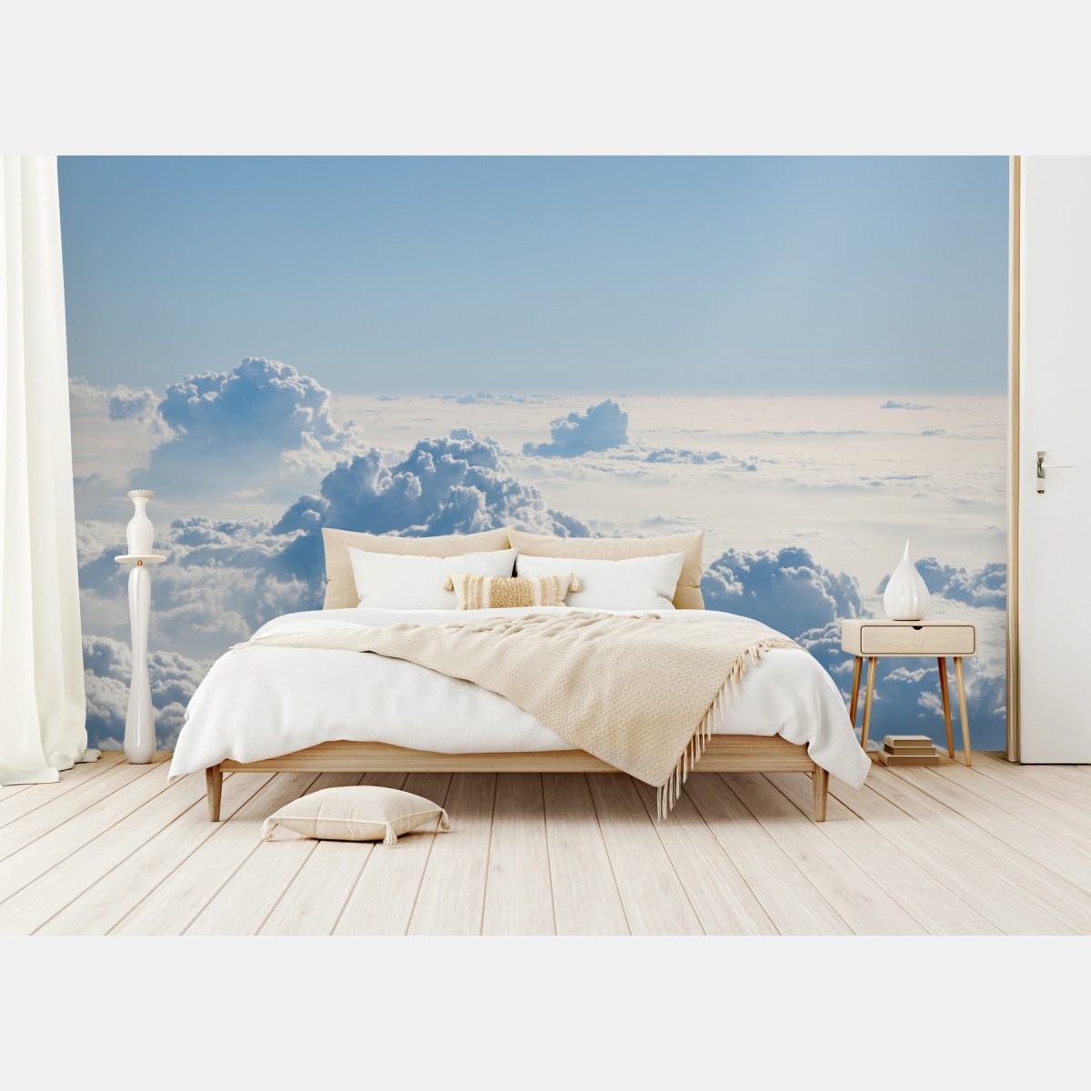 Wall mural aerial cloudscape over soft blue sky • Wallissimo®