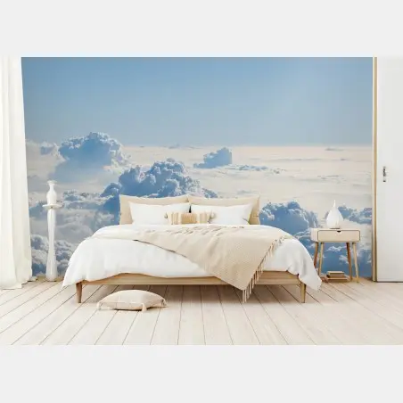 Wall mural aerial cloudscape over soft blue sky • Wallissimo®