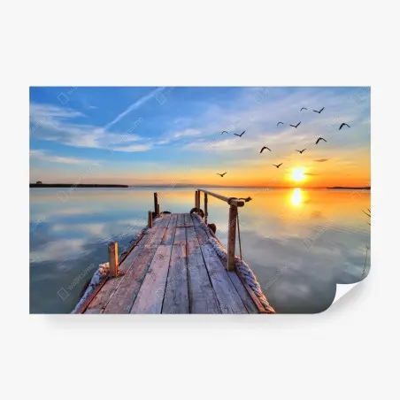 Wall mural sunset at the wooden pier • Wallissimo®